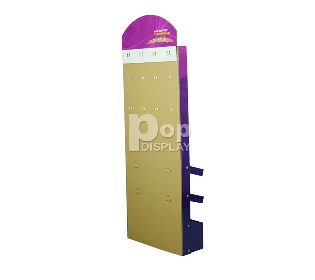 3 tiers cardboard floor display stand with hooks cardboard floor display