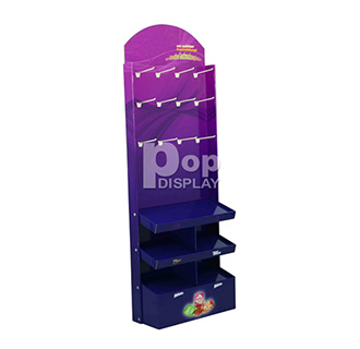 3 tiers cardboard floor display stand with hooks cardboard floor display